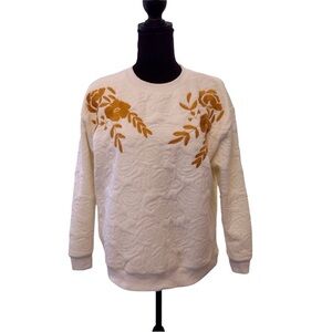 CURATIONS Size Small Womens Sweatshirt - Cream Gold Design Rose embossing retro